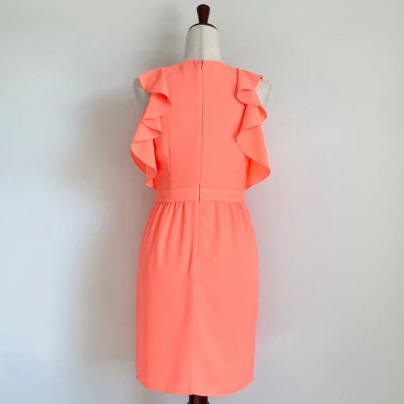 Shoshanna Katrina Neon Orange Ruffle Cap Sleeve Sheath Mini Dress - Picture 8 of 10